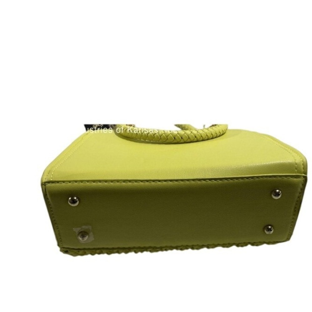 Bebe Lime Green Woven Satchel Handbag Gold Logo Crossbody Bag NEW - Picture 4 of 4